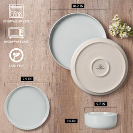 HaWare Stoneware Dinnerware Sets, 24-Piece Plates and Bowls Set for 8, Dishes Set for Home Restaurant, Speckled Misty Grey