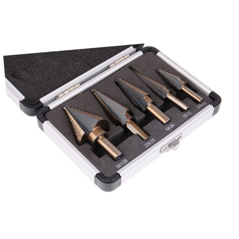 TEHAUX 5pcs Step Drill Bit Set Multiple Hole Drill Bit