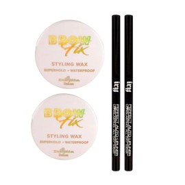 2 Cera Fijadora Brow Fix Wax De Cejas Italia Deluxe + 2 Lapiz Delineador Retrácti Auto Eyeliner IVY, Tonos Light y Dark Brown, Long wear, Waterproof | Kit fecto laminado
