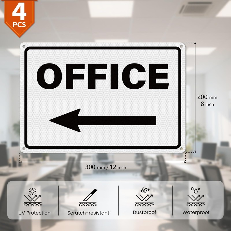 YIKIADA 4 Pack Office Sign with Left Arrow 12 ×