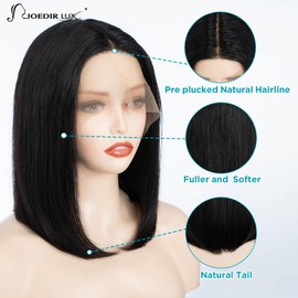 JOEDIR LUX Short Bob Human Hair Wig Lace Frontal Wig for Women Natural Black Transparent Lace Front Wig Pre Plucked with Baby Hair 12 Inches