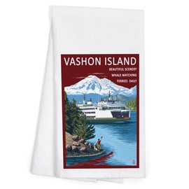 Lantern Press Vashon Island, Washington, Ferry Scene (100% Cotton Tea Towel, Decorative Hand Towel, for Kitchen and Home)