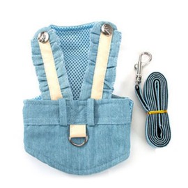 Pet Vest Harness Leash Adjustable Button Design Dog Harness and Leash Set with Breathable Mesh for Dog Cat Outdoor Light Blue Jeans M (Advise Weight Range 3‑4kg/6.6‑8.8lb)