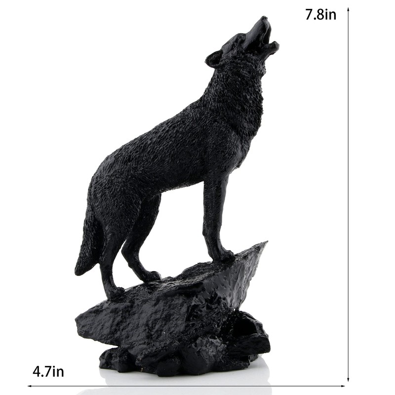 Wildlife Howling Wolf Statue and Figurine Black Wolf Sculpture for