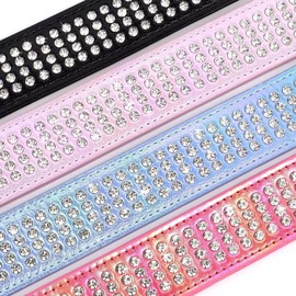 Beirui Bling Rhinestone Dog Collar with Diamonds Studded - Colorful PU Leather Padded 1.5 Inch Wide - Heavy Duty Bedazzled Dog Collar for Medium Large Dogs,15-20",Pink