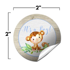 Watercolor Monkey Boy Baby Shower Thank You Favor Sticker Labels, 40 2" Party Circle Stickers by AmandaCreation, Great for Party Favors, Envelope Seals & Goodie Bags