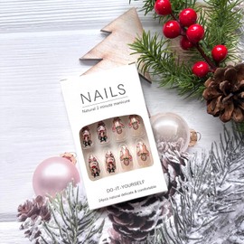 Christmas Press on Nails Medium Length False Nails Cute Elk Gingerbread Man Candy Cane Designs Acrylic Nails Full Cover Almond Shaped False Nails for Women Girls Xmas New Year Nail Art Decorations