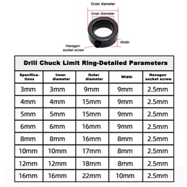 8 PCS Step Drill Bit Depth Stop Collar Ring Positioner Locator, Woodworking Positioning Depth Limiter 3 4 5 6 8 10 12 16mm with Hexagon Wrench Spacing Ring Set for Consistent Drilling (Black)