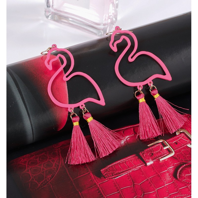 HSWE Flamingo Drop Earrings Tassel Dangle Earrings Thread Earrings Hawaiian