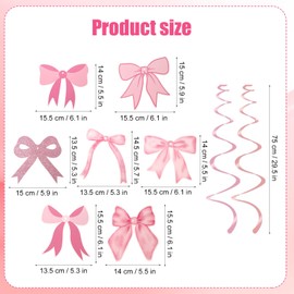 14 Set Pink Bow Party Hanging Swirls Decorations, Coquette Birthday Party Decorations Bow Theme Party Decorations Bow Streamers for Girls Birthday Baby Bridal Shower Bachelorette Party Decor