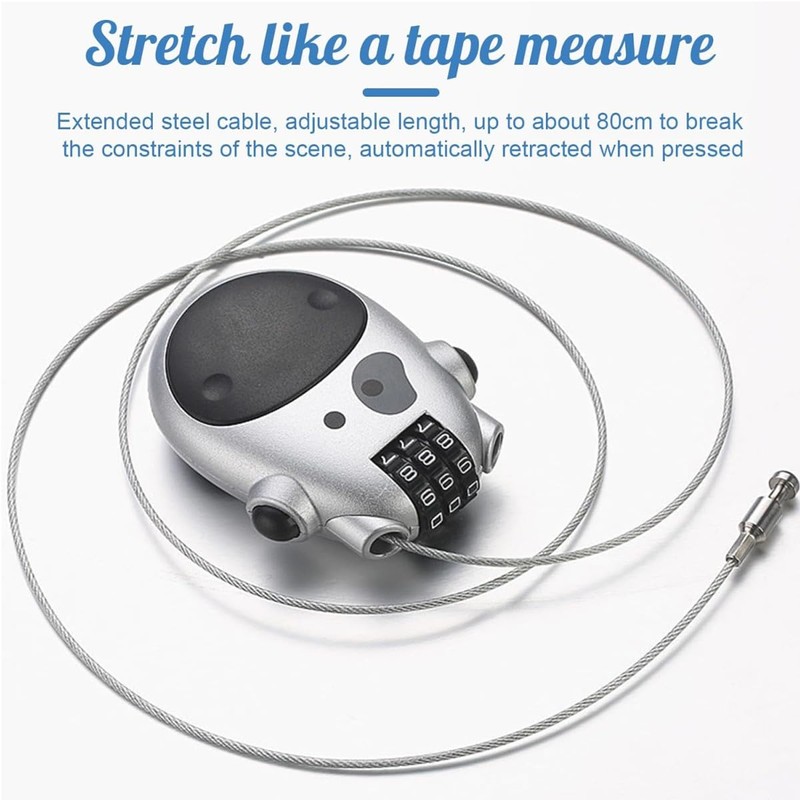 ZHjuju Cable Lock, 3digit Combination Lock Retractable Cable Lock Travel