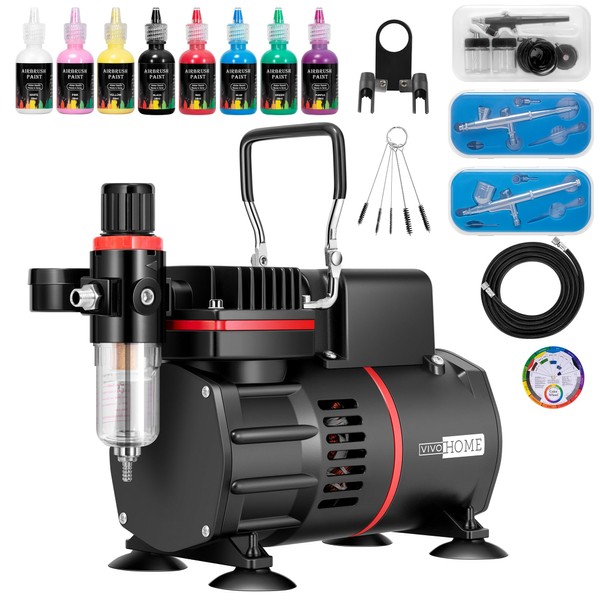 VIVOHOME Airbrush Kit with Dual Fan Air Compressor and 3