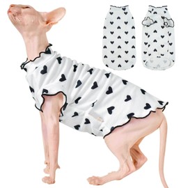 DENTRUN Heart Pattern Sphynx Hairless Cats Shirt, Kitten T-Shirts with Perlin Sleeves, Breathable Cat Wear Cute Sweater Adorable Hairless Cat's Clothes Vest Pajamas Jumpsuit