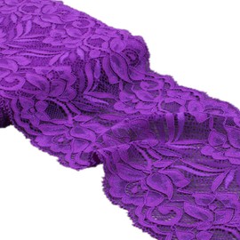 5 Yards Floral Lace Ribbon Stretch Tulle Lace Trim Elastic Webbing Fabric Width 15cm for DIY Jewelry Making Craft Clothes Accessories Gift Wrapping Wedding Party Decoration (Dark Violet)