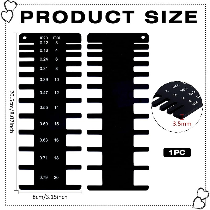 BENECREAT Black Acrylic Thickness Gauge, 8.1x3.1x0.1inch Plated Size Inspection Tool