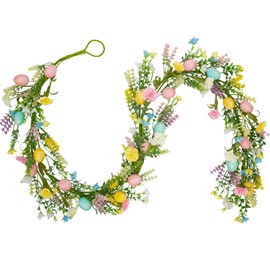 Guirnalda de huevos de Pascua de 6 pies, guirnalda de flores de primavera para regalos de manto, decoración del hogar, mesa de pared y ventana