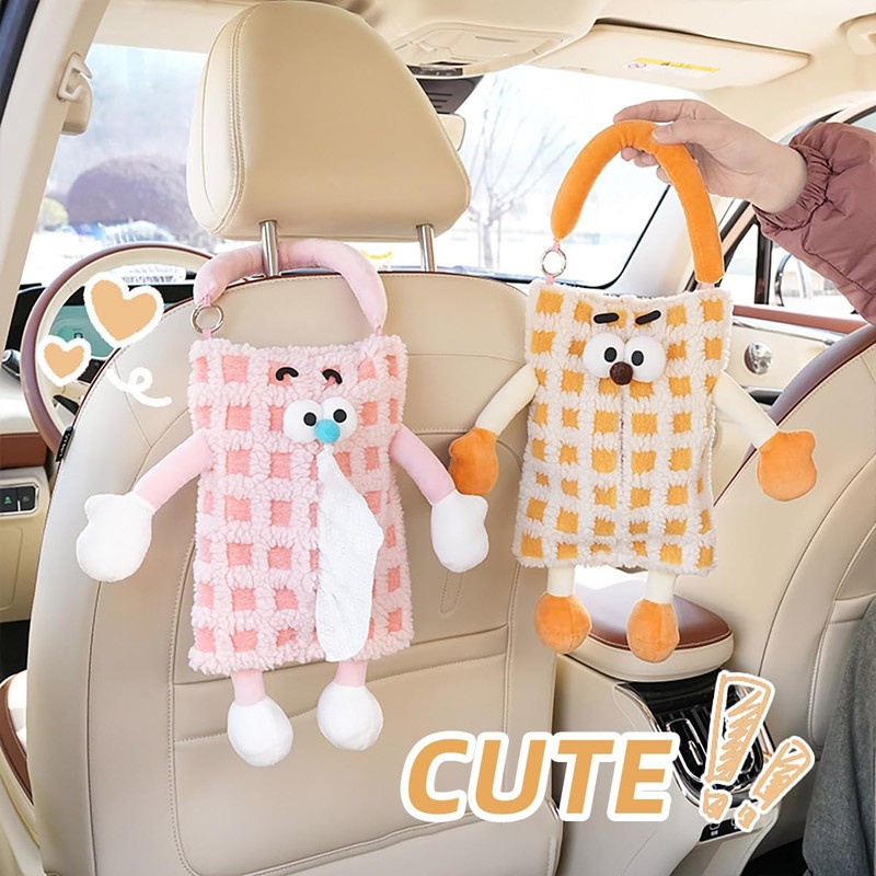 AIMALL Cute Monster Stripe Plaid Car Tissue Holder, Plush Backseat
