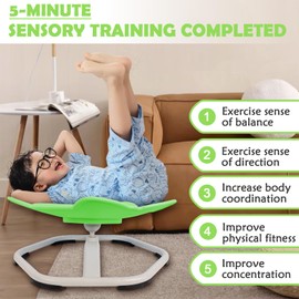 WVUKC Kids Chair, Sensory Swivel Chair, Spinning Chair for Autistic ADHD Kids, Sit and Spin Training Body Coordination, 360° Spinning Seat, Metal Base, Non-Slip, Elephant (Light Green)