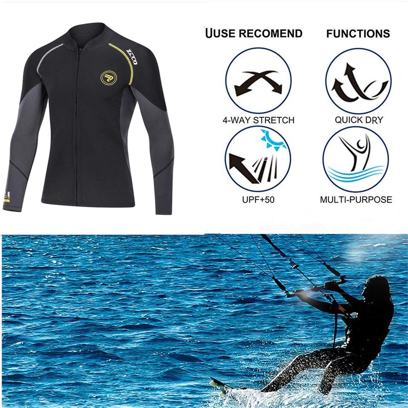 Wetsuit Men's 1.5mm Long Sleeve Jacket Front Zipper Amphibious Surfing