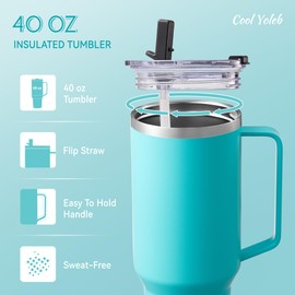 Cool Yoleb 40 oz Tumbler with Handle and Straw, Stainless Steel Tumblers bulk with Lids Double Wall Vacuum Insulated Mug Reusable Travel Cup Keep Drinks Hot and Cold, Emerald Green, 4 Pack