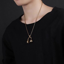 SeiMios Headphone Necklace for Men, Gold Hip Hop Punk Rock Music Pendant Necklace Stainless Steel Jewelry for Men Women