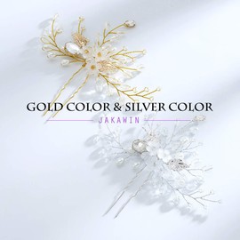 Aukmla Bride Flower Leaf Wedding Hair Pins Rhinestone Bridal Hair Piece Crystal Hair Accessories for Women and Girls HP-34 (Gold)