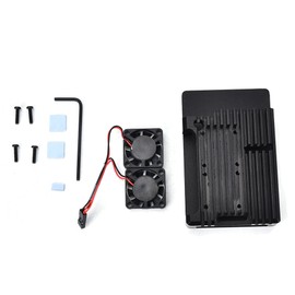 For Raspberry Pi 4B Black Aluminum Alloy Protective Box Enclosure Case (with Dual Fan)