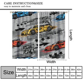 Racing Car Curtains, Extreme Sports Curtains Grey Background Curtains Sports Car Race Car Window Treatments for Boys Room Bedroom Playroom 42" W X 45" L