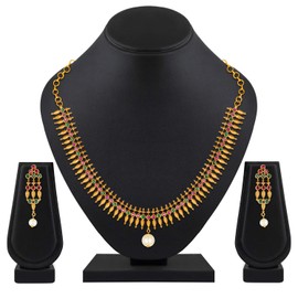 Aheli Bollywood Wedding Party Wear Faux Colored Stone Studded Necklace Earrings Set Gift for Women Ethnic Indian Fashion Jewelry