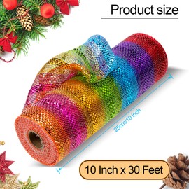 BUPOGAKE Poly Mesh Ribbon, Metallic Foil Decorative Ribbons, Deco Mesh Wreath Supplies Deco Mesh 10 Inch Ribbon Poly Mesh Ribbon Colorful Metallic,10 Inch x 30 Feet (1 Roll)