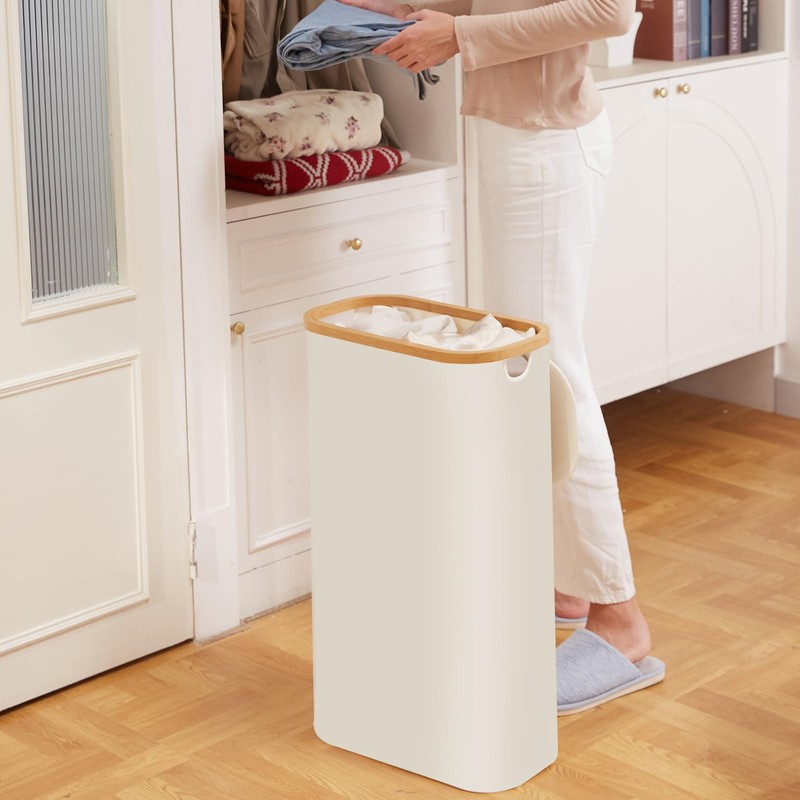 Slim Laundry Hamper with Lid 60L, Dirty clothes Hamper for