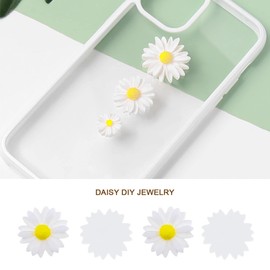 VGOL 50PCS Flatback Resin Daisy Flowers Artificial Daisy Charms Ornament Home Decoration Craft Embellishments for Mirrors Hairpins Hair Accessories White