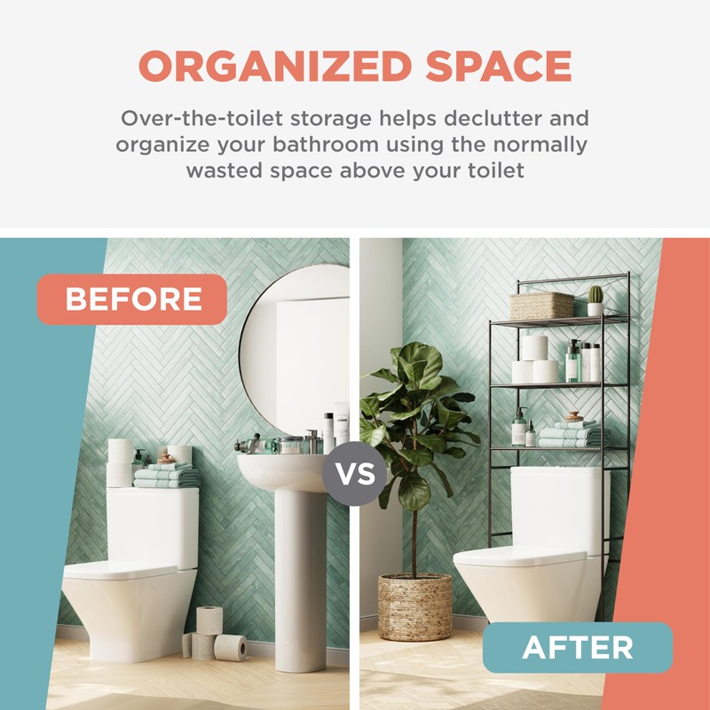Zenna Home Over the Toilet Storage Shelf Space Saver, Behind