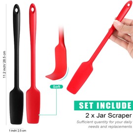 Long Handle Silicone Jar Spatula Kitchen Scraper Spatula Non-Stick Rubber Scraper Silicone Scraper for Jars, Smoothies, Blenders Cooking Baking Stirring Mixing (Red, Black,2 Pieces)