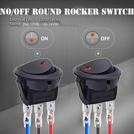 QOFOWIN Rocker Toggle Switch,12V 20A/24V 10A 3Pin Dot red Light ON/Off LED Toggle Switch for Light Car,Truck,Race Cars, RV's, Marine(10Pcs+Wire) (red)