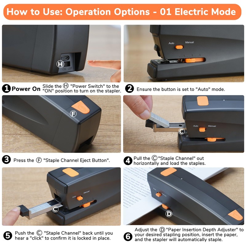 Rechargeable Electric Stapler, 25 Sheet Capacity, Quiet Operation, Jam-Free and