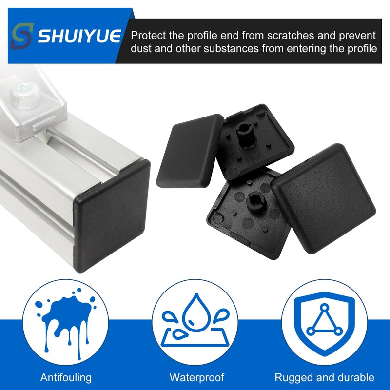 60 Pcs Standard Plastic Square Aluminum Extrusion End Cap, Plastic