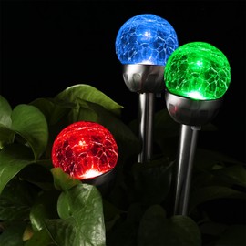 12 Pcs Solar Garden Lights Cracked Glass Ball LED Garden Lights 7 Color Changing Solar Decorative Outdoor Lights Solar Powered Stake Ball Light for Yard Patio Landscape Pathway Decoration