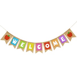 BCCSNNM Welcome Burlap Banner Back to School Party Decorations Glitter Welcome Banner with Apple Sign - First Day of School Party Supplies for Classroom,Teacher,and Office Hanging Decor