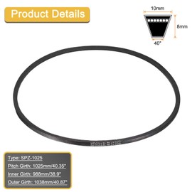 sourcing map SPZ-1025 Drive Wedge Belts V-Belt Industrial Power Rubber Transmission Belt 1025mm Pitch Girth,10mm Width, 8mm Height, 1038mm Outer Girth