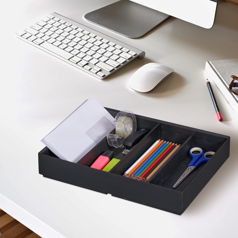 Relaxdays Desk Organiser, 4 Compartments, Bamboo Box, Stackable, Multifunctional, H