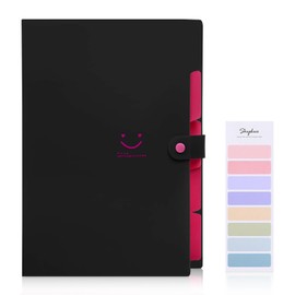 SKYDUE Document Folder A4, Expanding Folder A4 with Compartments, Postal Folder A4, Organiser Folder 4 for Home, Office, School and Travel (Black)
