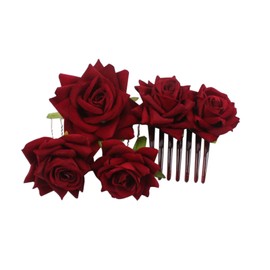 SUNTRADE 4 Pieces Women Rose Hairpin, Bridal Rose Brooch Hair Clip Wedding Floral Clips for Woman Girl Party Wedding (Wine Red)