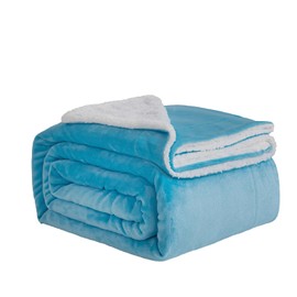Good Nite Blanket 130x150cm Reversible Sherpa Fleece Blanket Fluffy Polyester Blanket Soft and Warm Bed Blankets for Home life and Travel (Blue,Single)