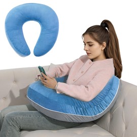 HOMBYS Crochet Pillow for Lap Support,Gaming Pillow for Lap,Lap Pillow for Reading & Crocheting,Soft Lap Desk Pillow,Reading Pillow,Crochet Pillow for Lap Support,Arm Pillows (Grey/Blue)