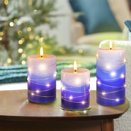 haitanghua Flameless Candle, LED Candle, Battery-Powered Candle, Recessed String Lights, Remote Timed Candle Candle, Real Flame Simulation, Christmas Candle, Gradient Blue (3-Pack)