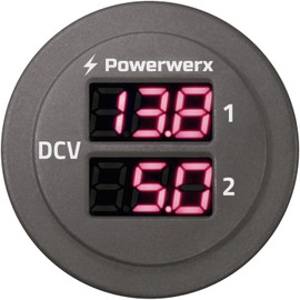 Powerwerx Panel Mount Dual Digital Red Volt Meter for 12/24V Systems