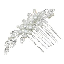 SAMKY Ramo de flores nupcial boda tiara peine de pelo - cristales plateados perlas de imitación FC044