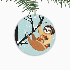 Sloth Christmas Ornaments,Xmas Tree Hanging Ornaments Ceramic Keepsake
