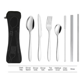 AlepTau Portable Travel Utensils Silver Set Reusable Silverware with Case